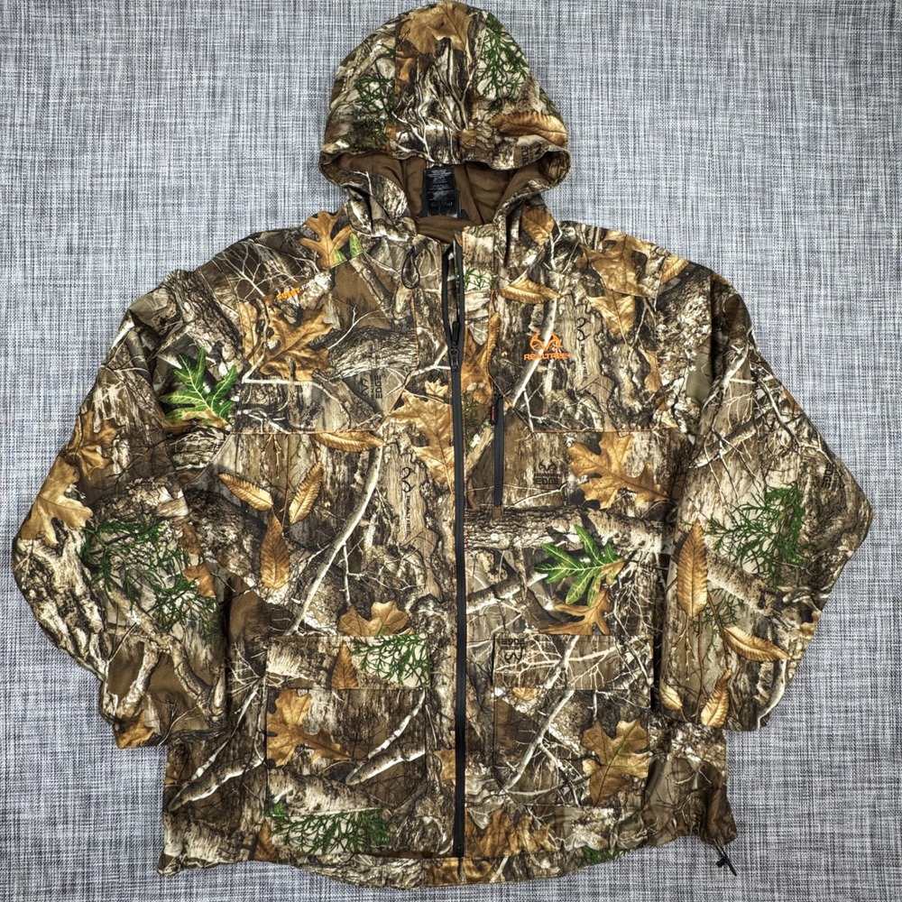 Realtree Mens 2XL Camo Hooded Softshell Hunting Jacket Full Zip Edge Dark Earth
